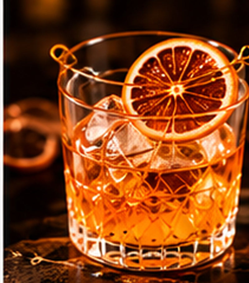 Smoked Orange Old Fashioned with a dried orange wheel
